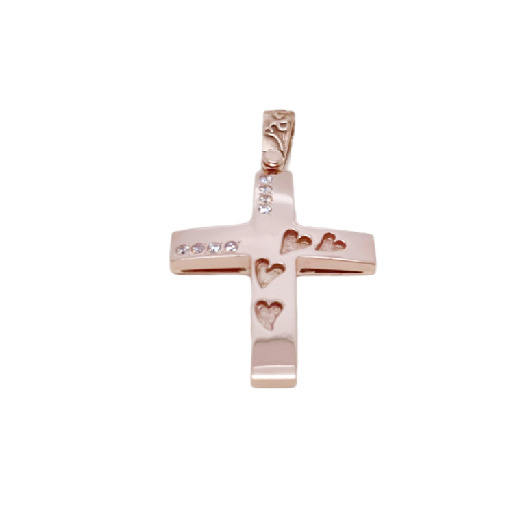 Croce in oro bianco k14 con cuorcini (code H1655)